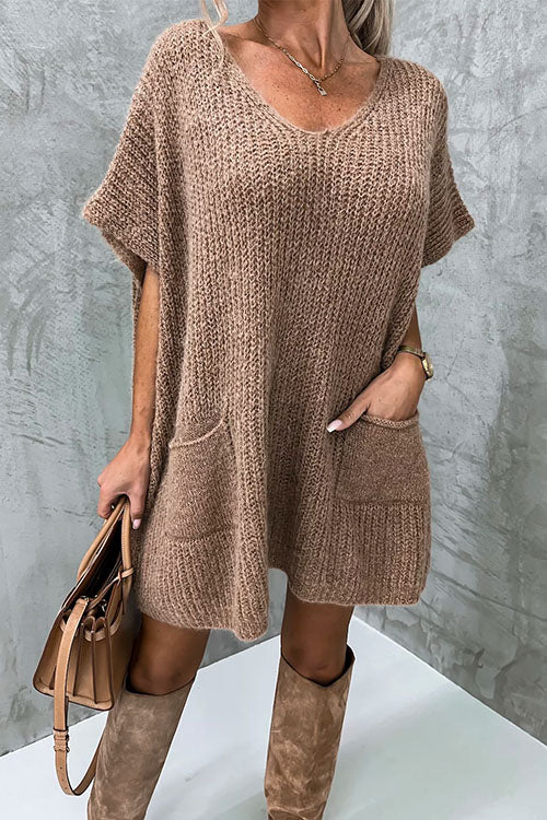 W&W Mode | Rosiedress Oversized V-Ausschnitt Kurzarm Täschensweater
