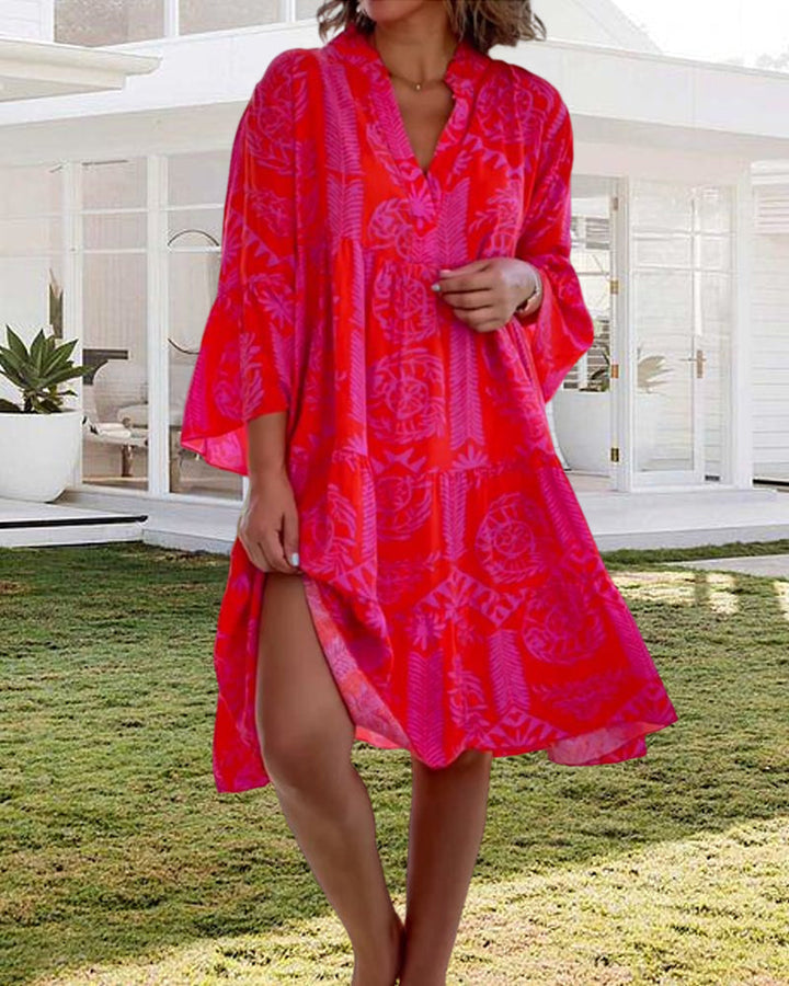 W&W Mode | Kleid mit 3/4-Ärmeln und geometrischem Boho-Print