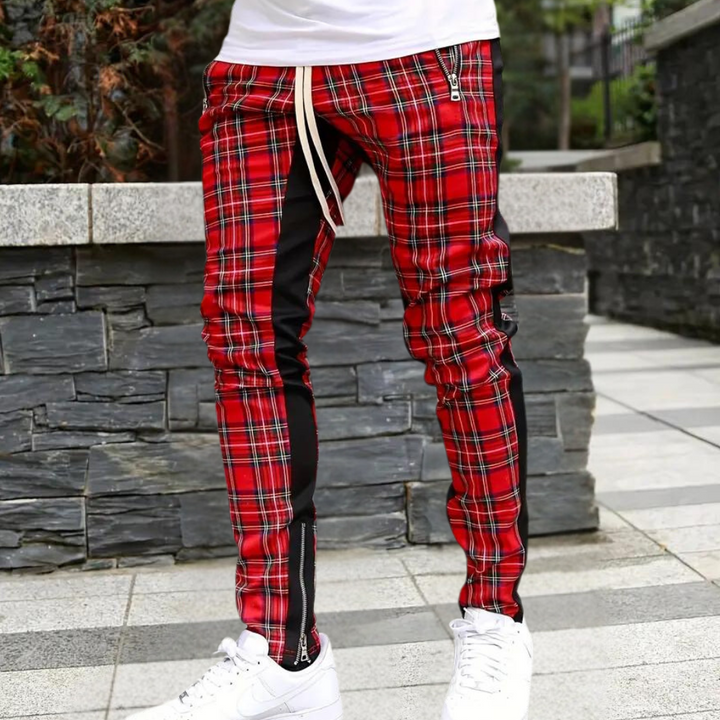 Herrenhose mit Karomuster und Reißverschlusstaschen