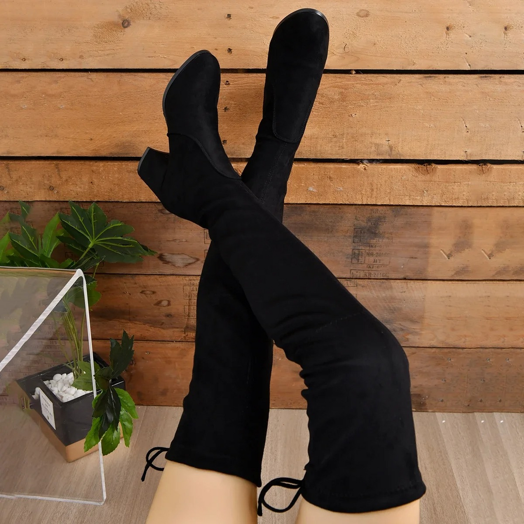 W&W Mode | Überknie Stiefel Damenstiefel, Schnürverschluss, Bequeme Passform
