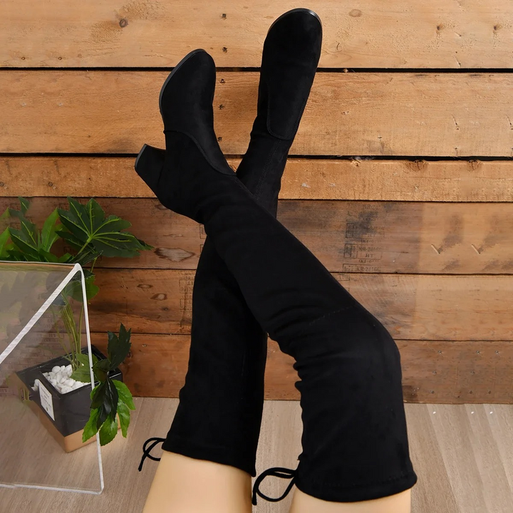 W&W Mode | Überknie Stiefel Damenstiefel, Schnürverschluss, Bequeme Passform