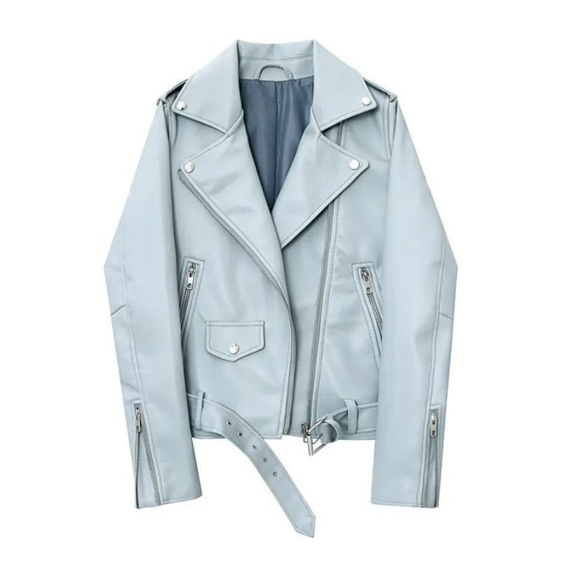 W&W Mode | Damen-Biker-Lederjacke mit Reißverschlüssen und Gürtel