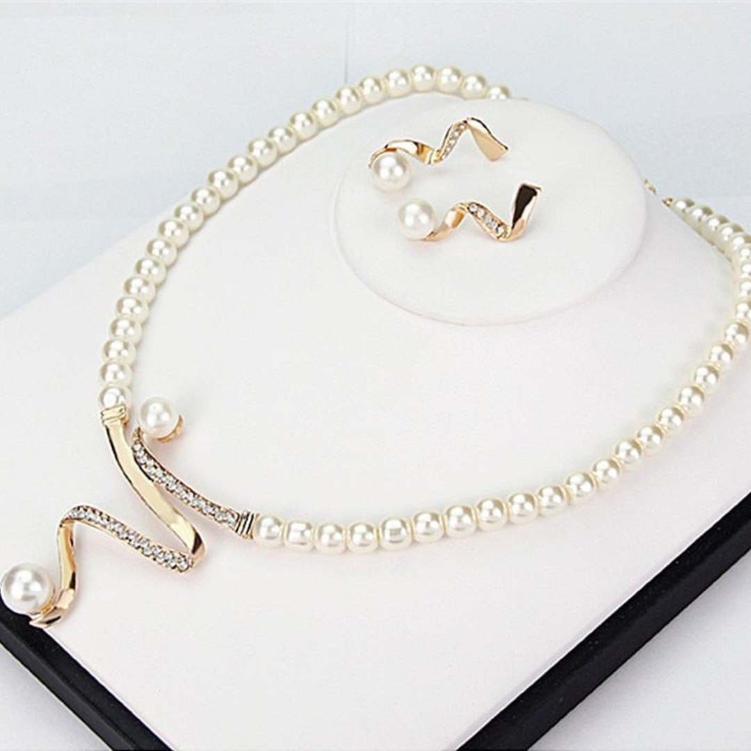 W&W Mode | Natürliche Perlenkette + Ohrring Satz Gold