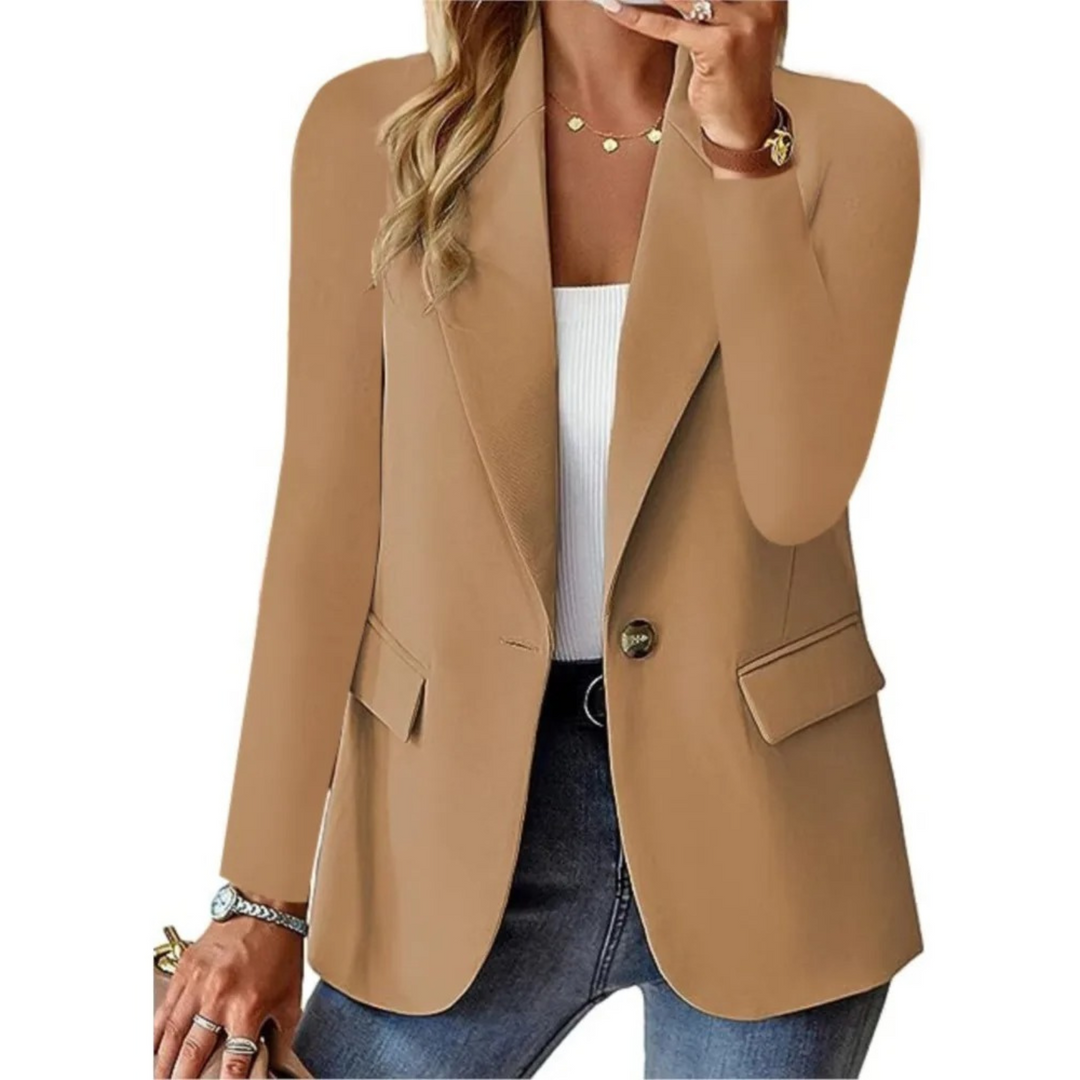 Solider Damen-Blazer mit langen Ärmeln und schmaler Taschenschnalle