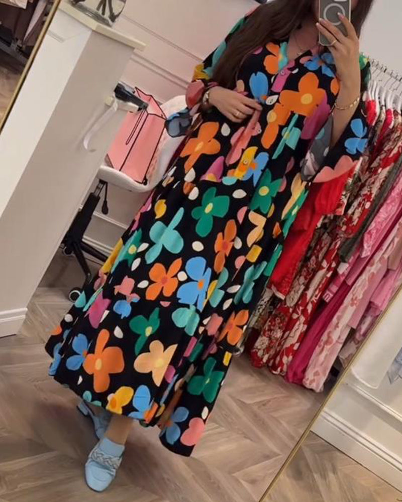Noa - Lässiges Kleid mit Trompetenärmeln und Blumenmuster