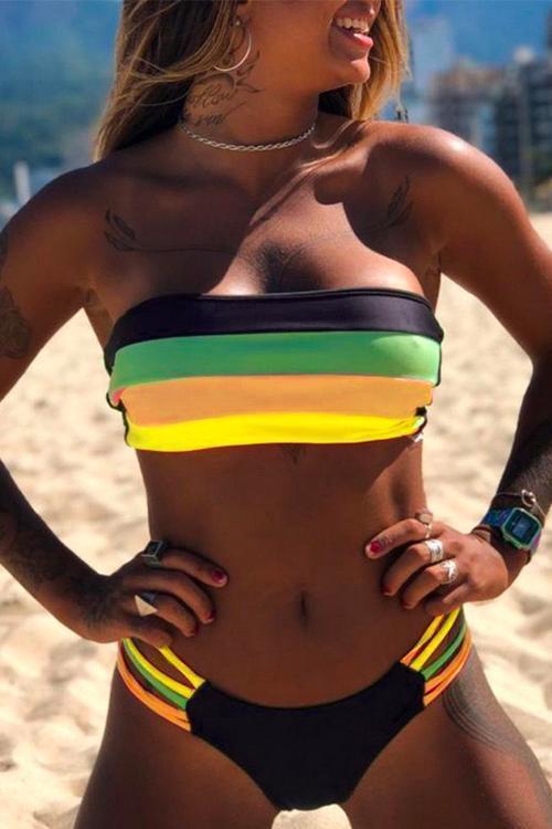 W&W Mode | Rosiedress Rainbow Gestreifter Tube Top Bandeau Bikini Set