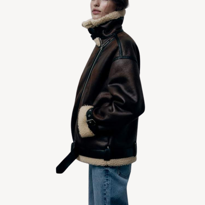 W&W Mode | Damen Faux Shearling Pilotenjacke Braun