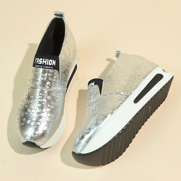 W&W Mode – Damen-Sneaker mit Schlangenmuster in Silber und Gold