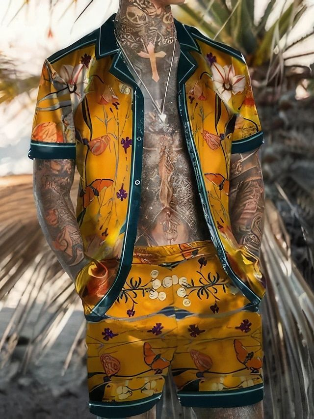 W&W Mode | Herren Sommer Satz Hawaiian Shirt Und Kurze Hose Für Männer