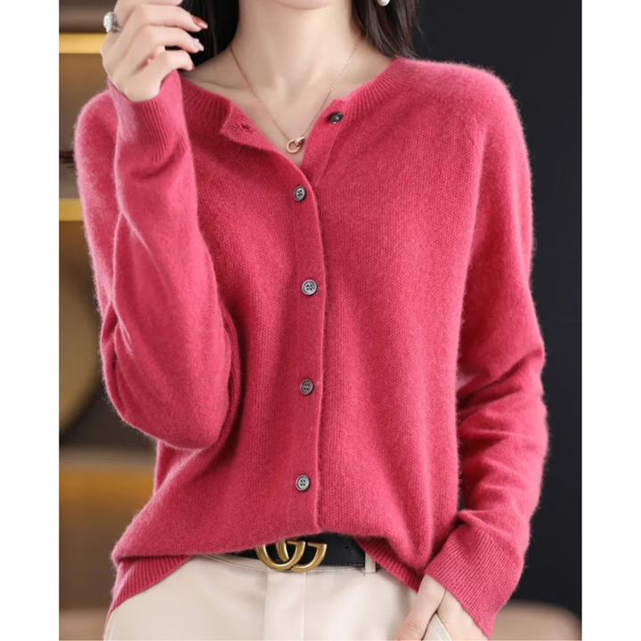 W&W Mode | Merinowolle Damen O-Ausschnitt Strickjacke Kaschmirpullover