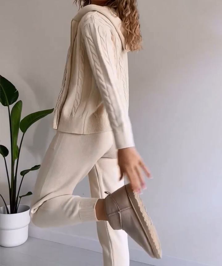 W&W Mode | teilige gestrickte Lounge-Set - trendiger Hoodie und Jogginganzug für Damen