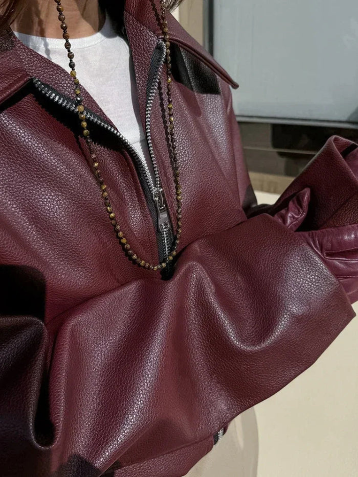 W&W Mode | Weinlese Rote Jacke - Mit Reißverschluss