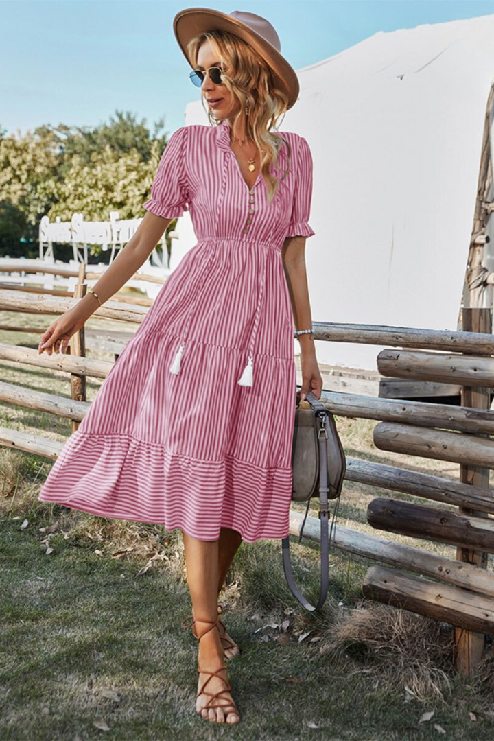 W&W Mode | Gestreiftes Midikleid Mit Quasten Für Damen