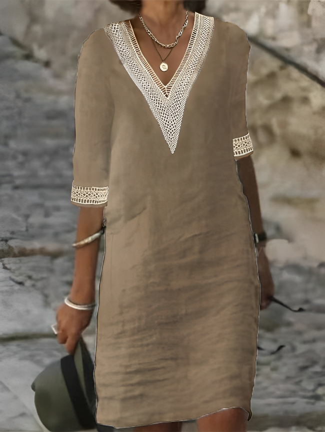 W&W Mode | Damen Baumwoll-Leinen Kleid Lässig & Bequem