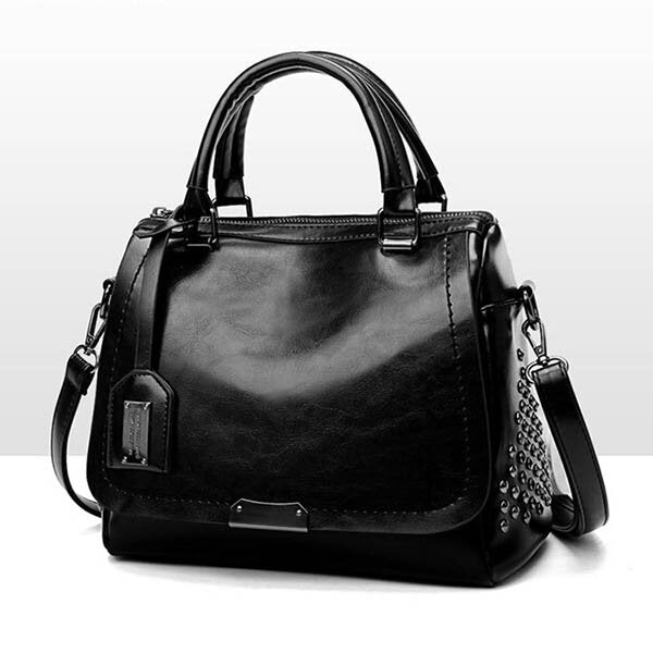 W&W Mode - Luxuriöse Leder Handtasche, Eleganter Nietenbesatz