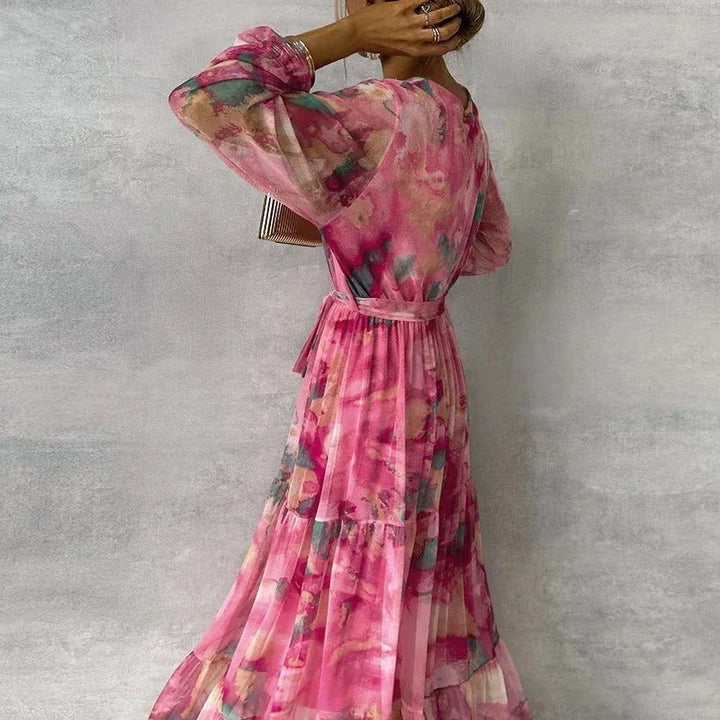 W&W Mode | Elegantes Langärmeliges Maxikleid mit Blumenmuster