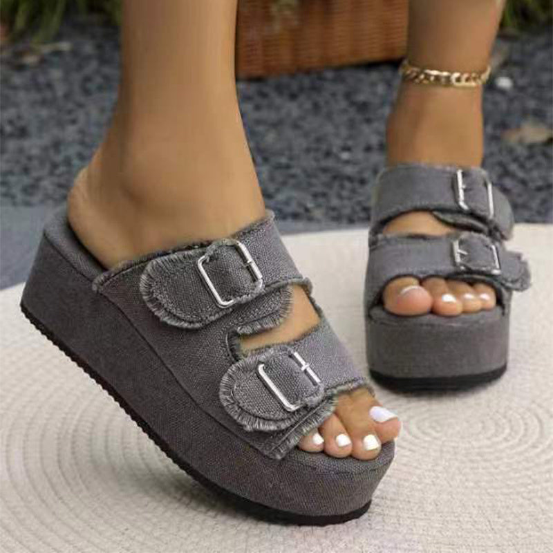 W&W Mode Denim-Sandalen mit Schnalle