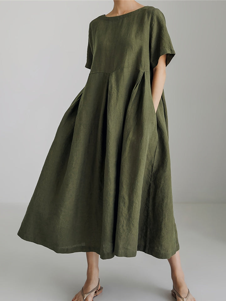 W&W Mode | Damen Einfarbiges Leinenkleid Kleid