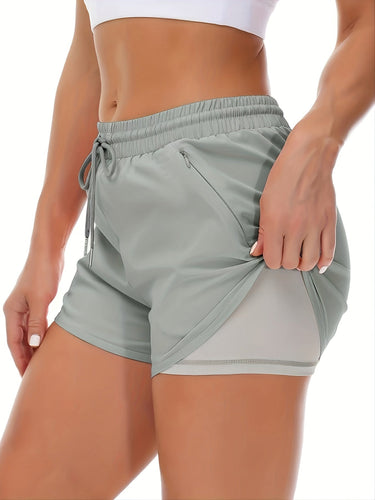 W&W Mode | Sportliche 2 in 1 Lauf Fitnessshorts in Einfarbig Mit Mehreren Taschen