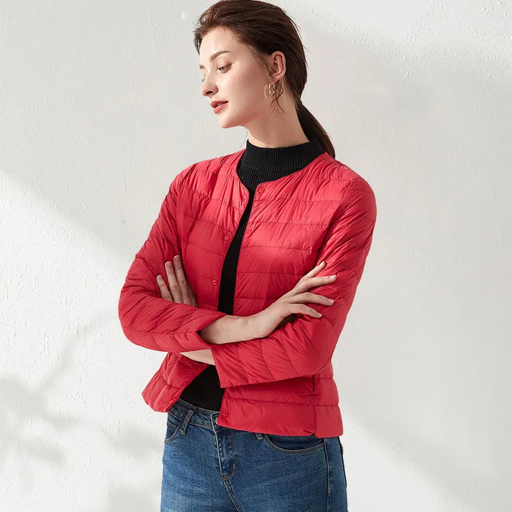 W&W Mode | Leichte, Kragenlose, Schlankmachende Daunenjacke Für Frauen