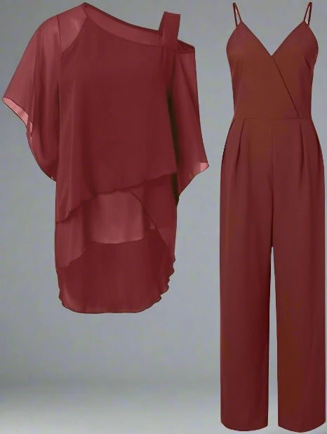 W&W Mode | teilige Chiffon-Set - raffinierter Damen-Top und Jumpsuit