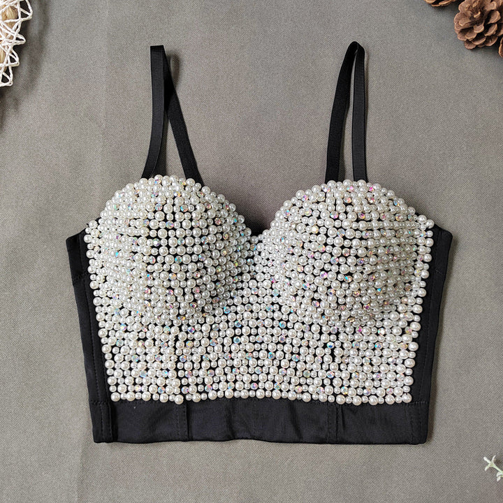 Figurformendes Damen-Bustier mit Fischgrätmuster, Perlen und Strass