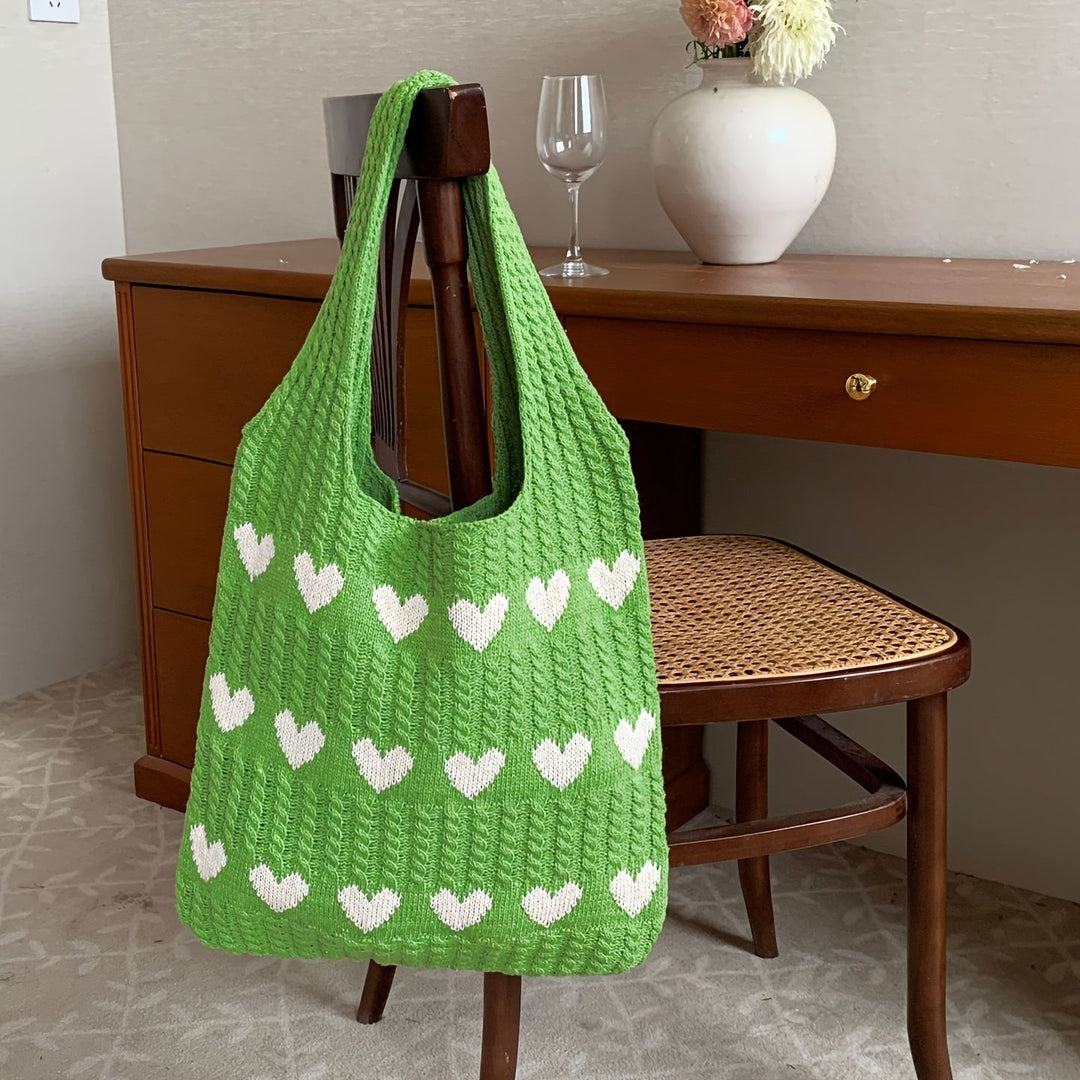 W&W Mode | Handgefertigte Stricktasche mit Herzmuster
