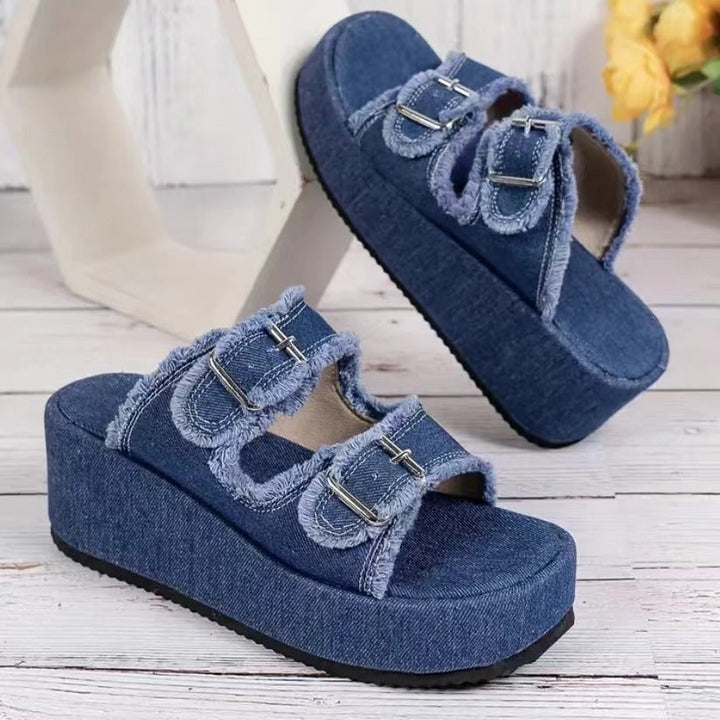 W&W Mode Denim-Sandalen mit Schnalle
