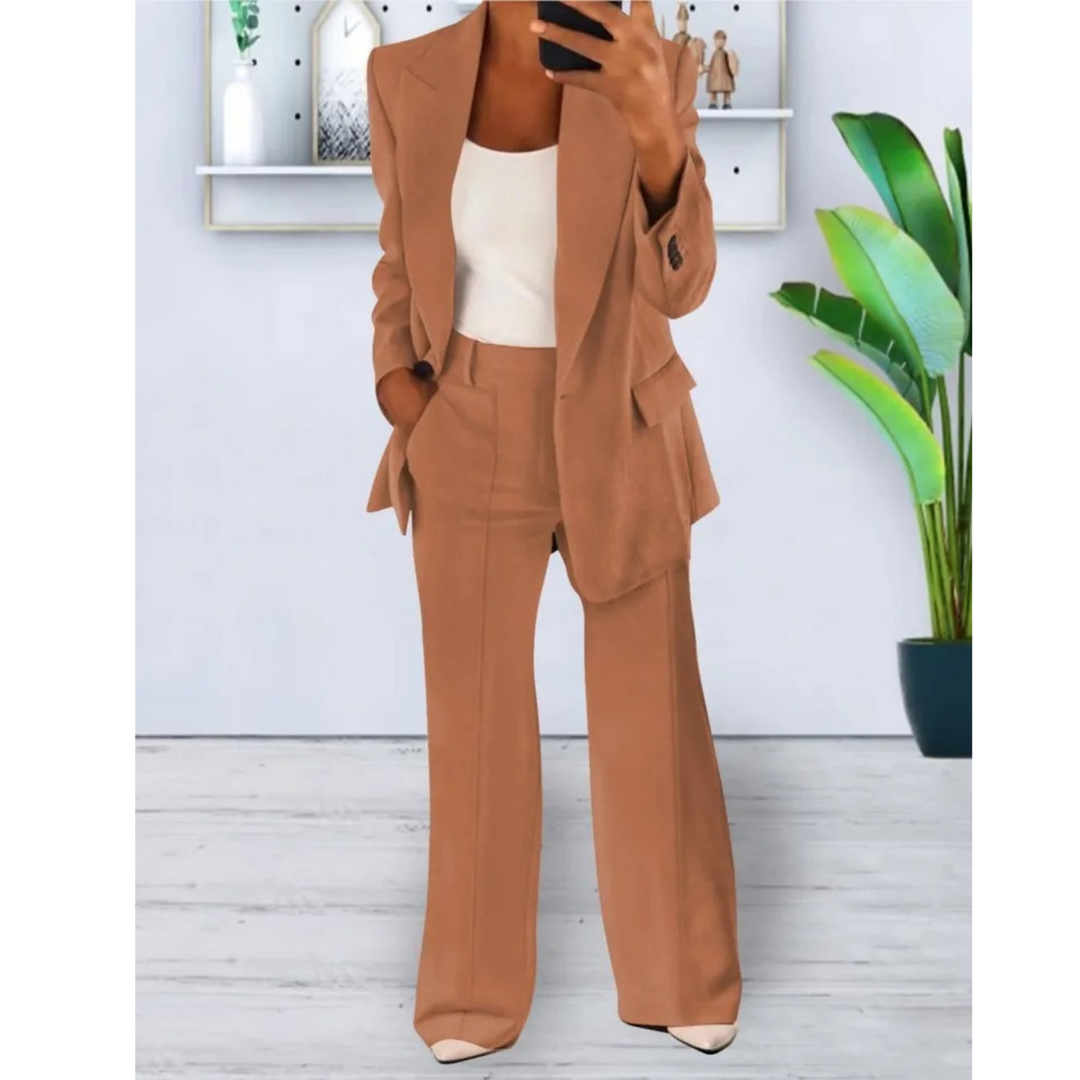 W&W Mode | lässige Passform einfarbiger lässiger Taschenblazer und Hosen Set