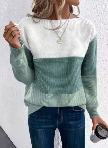 Elegante dreifarbige Patchwork-Pullover