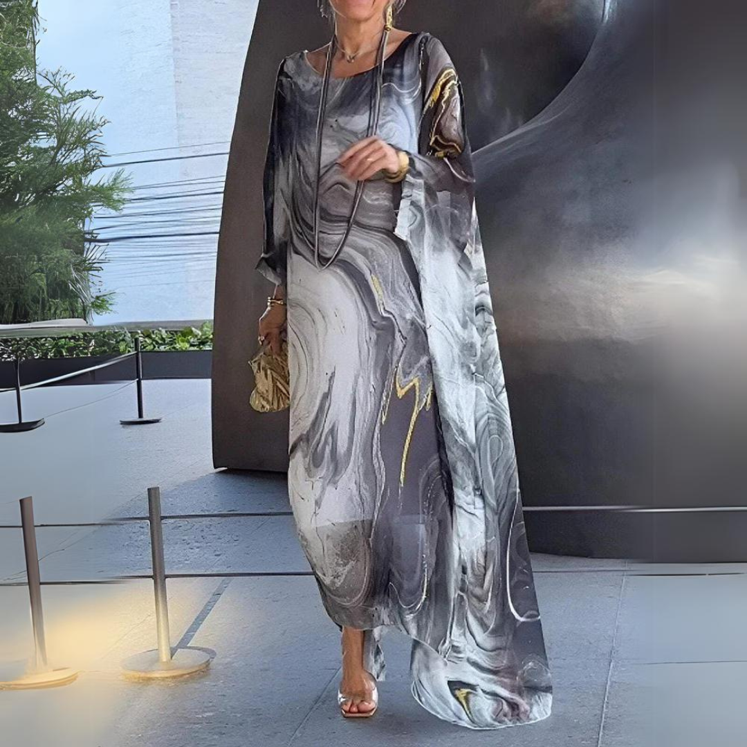 W&W Mode | Kaftan Kleid Fließender Leichter Stoff Eleganter Lockerer Schnitt Breite Ärmel