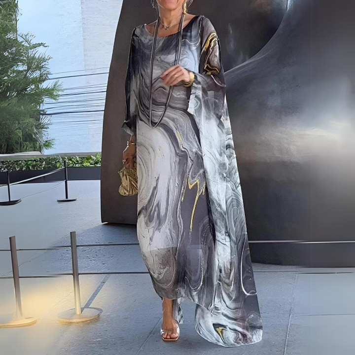 W&W Mode | Kaftan Kleid Fließender Leichter Stoff Eleganter Lockerer Schnitt Breite Ärmel