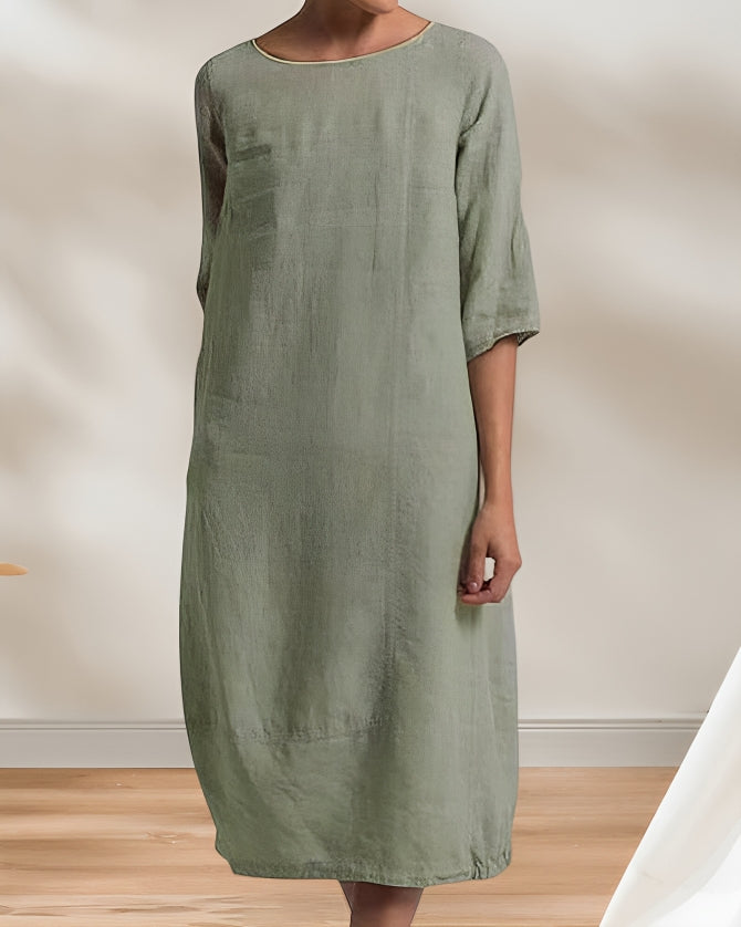 W&W Mode | Ladies Lässig Leinen Look Einfaches Midikleid