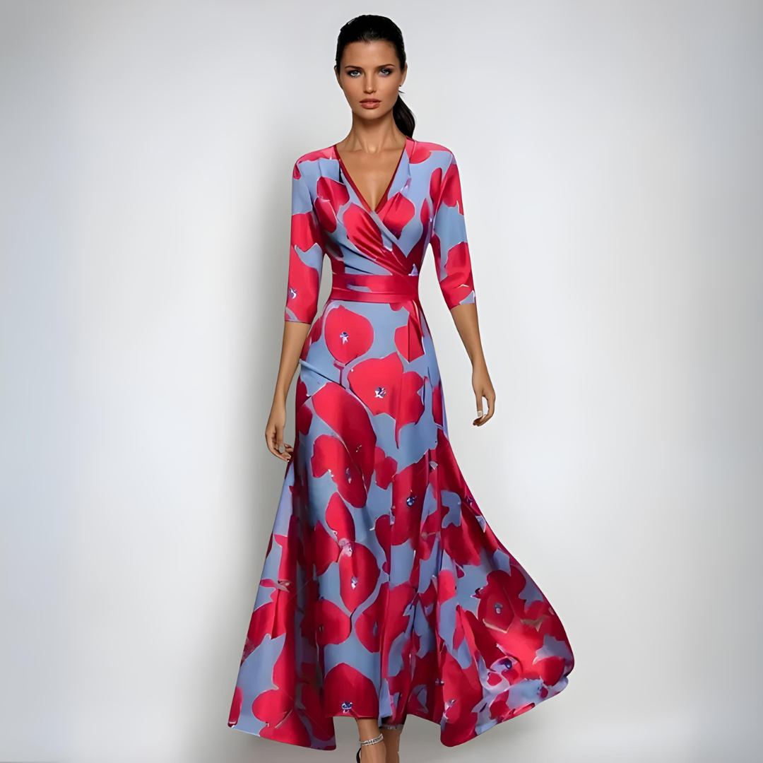 W&W Mode | Maxikleid Mit V-Ausschnitt Und Lebendigem Abstraktem Print Für Damen