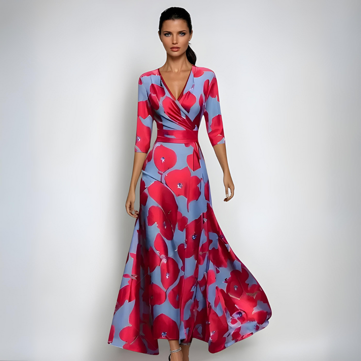 W&W Mode | Maxikleid Mit V-Ausschnitt Und Lebendigem Abstraktem Print Für Damen