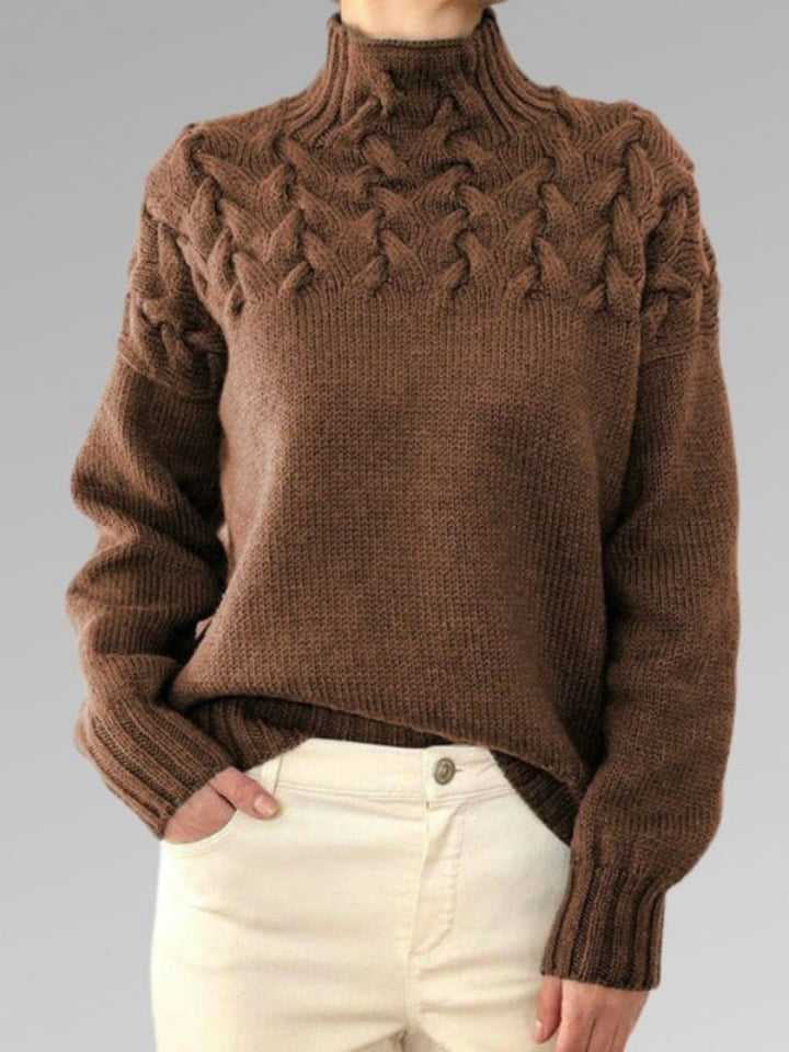 W&W Mode - Damen hochkragen Kabelstrickpullover
