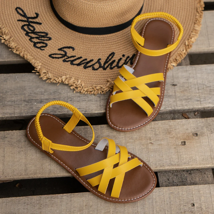 W&W Mode | Elegante Leder Damen Sandalen Flacher Schuh