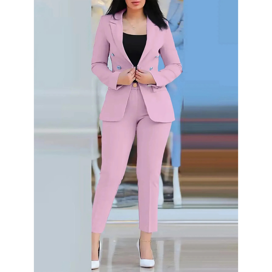 W&W Mode | Doppelknopf Blazer & Hosen Satz Mit Taschen Für Frauen
