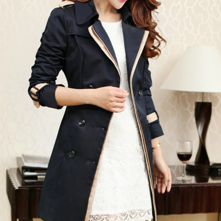W&W Mode | Eleganter Trenchcoat Damen Doppelreiher, Tailliert, Mittellang
