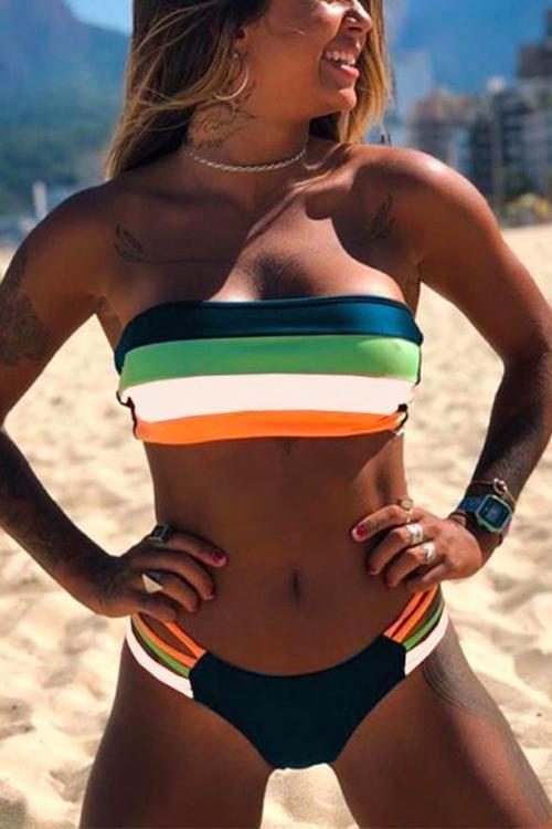 W&W Mode | Rosiedress Rainbow Gestreifter Tube Top Bandeau Bikini Set