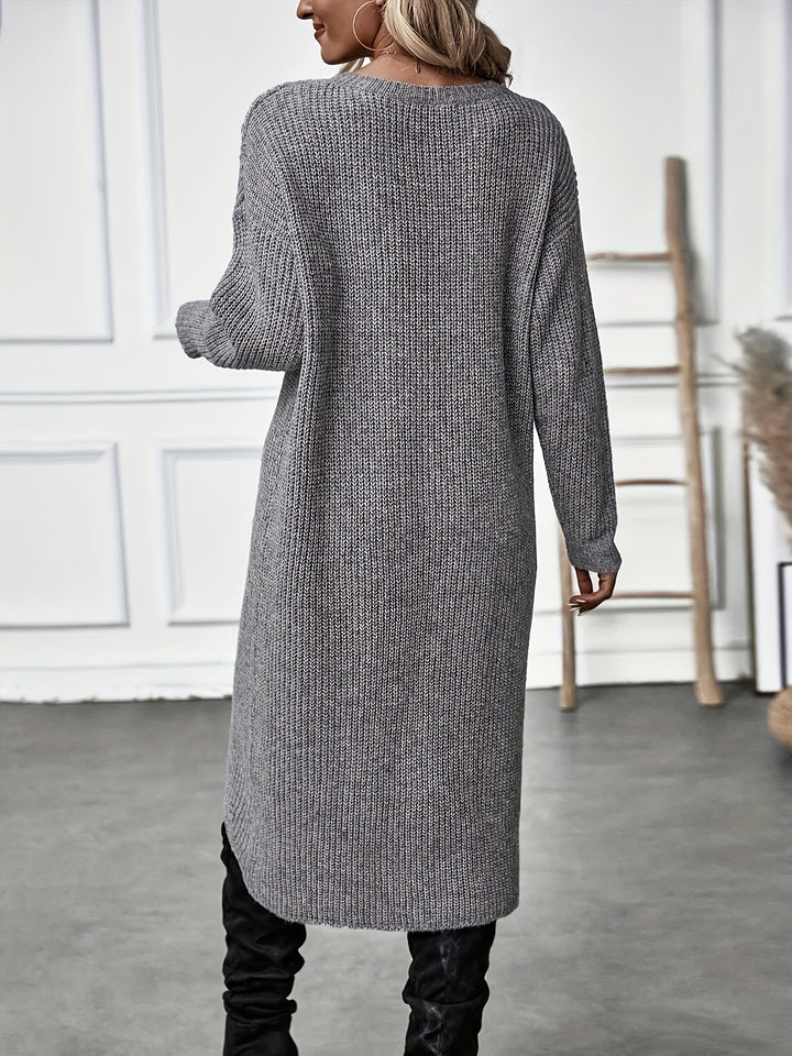 W&W Mode Graue asymmetrische Saum Langarm-Cardigan-Kleid