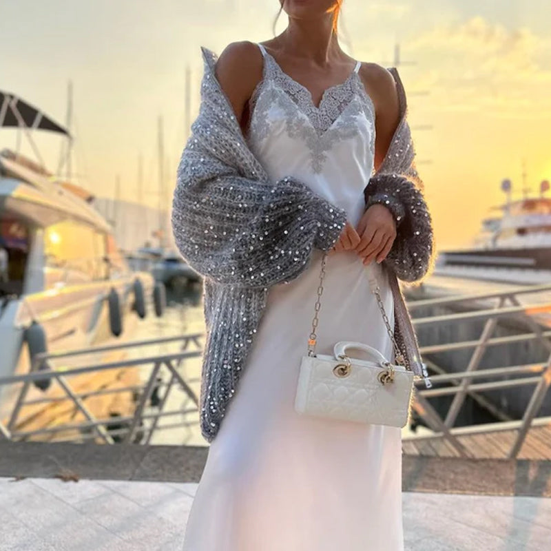 W&W Mode | Strickjacke mit Glitzerpailletten