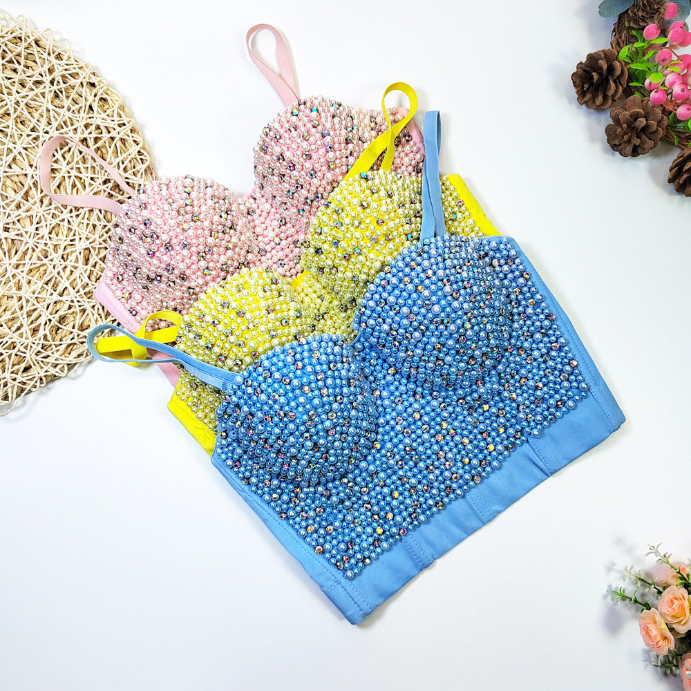 Figurformendes Damen-Bustier mit Fischgrätmuster, Perlen und Strass