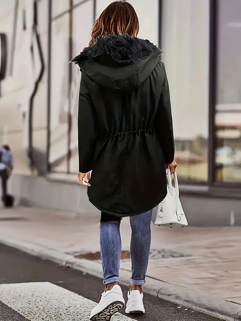 W&W Mode | Zip up Parka Mantel mit Knöpfen Kapuze Damen Winterjacke