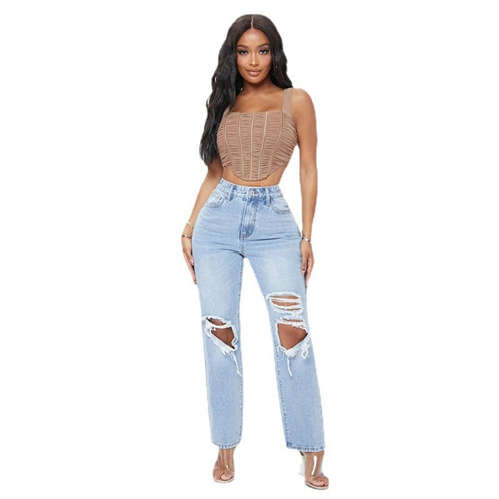 W&W Mode Damenjeans mit hoher Taille und Waschung