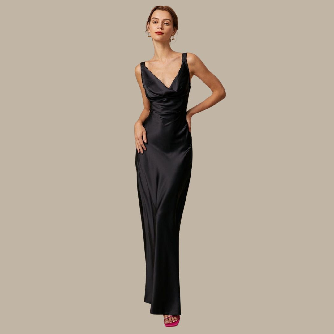W&W Mode | Satin-Maxikleid mit Wasserfallausschnitt