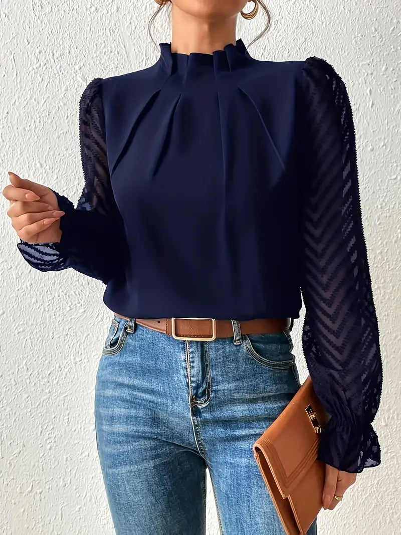 W&W Mode Bluse | Schicker plissierter top mit netzärmeln für damen
