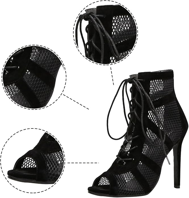 W&W Mode Damen Sandaletten mit hohen Absätzen - Verführerische Spitze und Mesh für den perfekten Party-Look