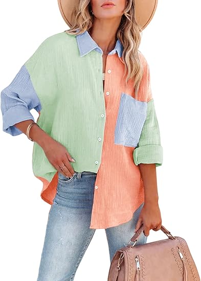 W&W Mode | Colorblock Hemd Mit Knopfverschluss Für Damen