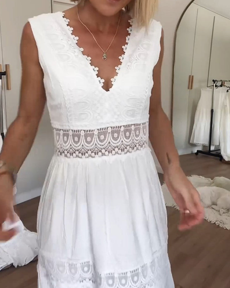 W&W Mode | Ärmelloses Spitzen Midi Kleid Für Damen